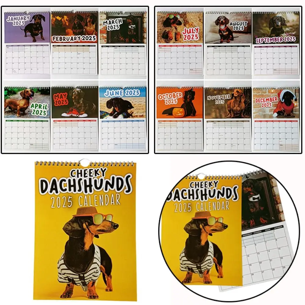 Daily Weekly Monthly Planner 2025 Calendar Hangable Paper Desktop Calendar Home Ornaments Cheeky Dachshunds