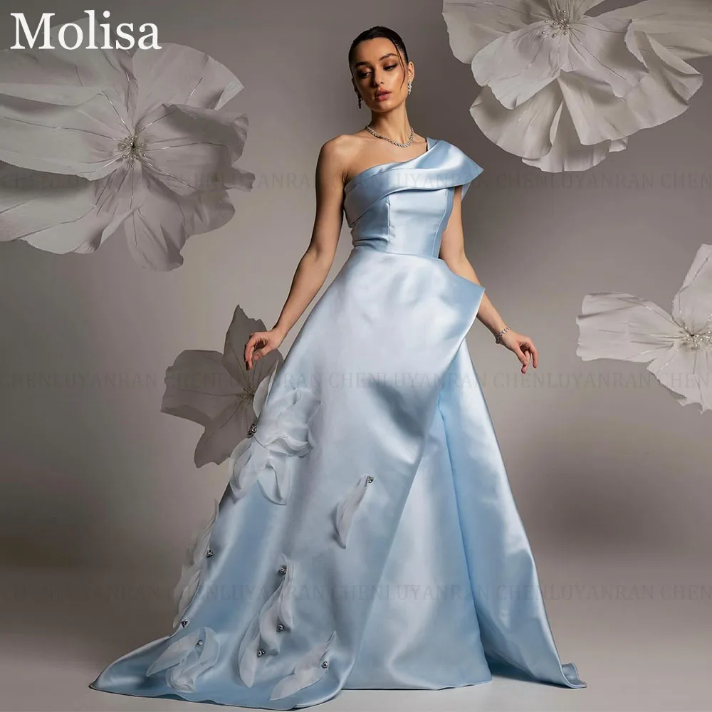 

MOLISA Sky Blue Luxury Formal Occasion Dresses 2024 A-Line One Shoulder Pleated Beading Long Party Evening Gowns فساتين الحفلات