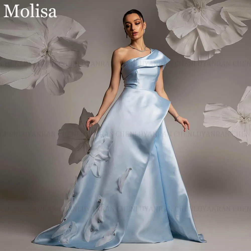 MOLISA Sky Blue Luxury Formal Occasion Dresses 2024 A-Line One Shoulder Pleated Beading Long Party Evening Gowns فساتين الحفلات