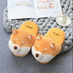 Cute Shiba Inu Cute Husky Cartoon Cotton Slippers Female Autumn And Winter Household Warm Indoor Non-Slip Shoes Couple Slides