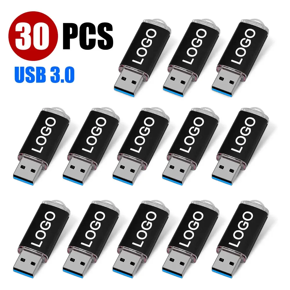 

30PCS LOT Free Custom LOGO USB Flash Drive 8GB 3.0 High Speed Pen Drive Cle Usb 16GB 32GB 64GB Pendrive Metal Usb Sticks