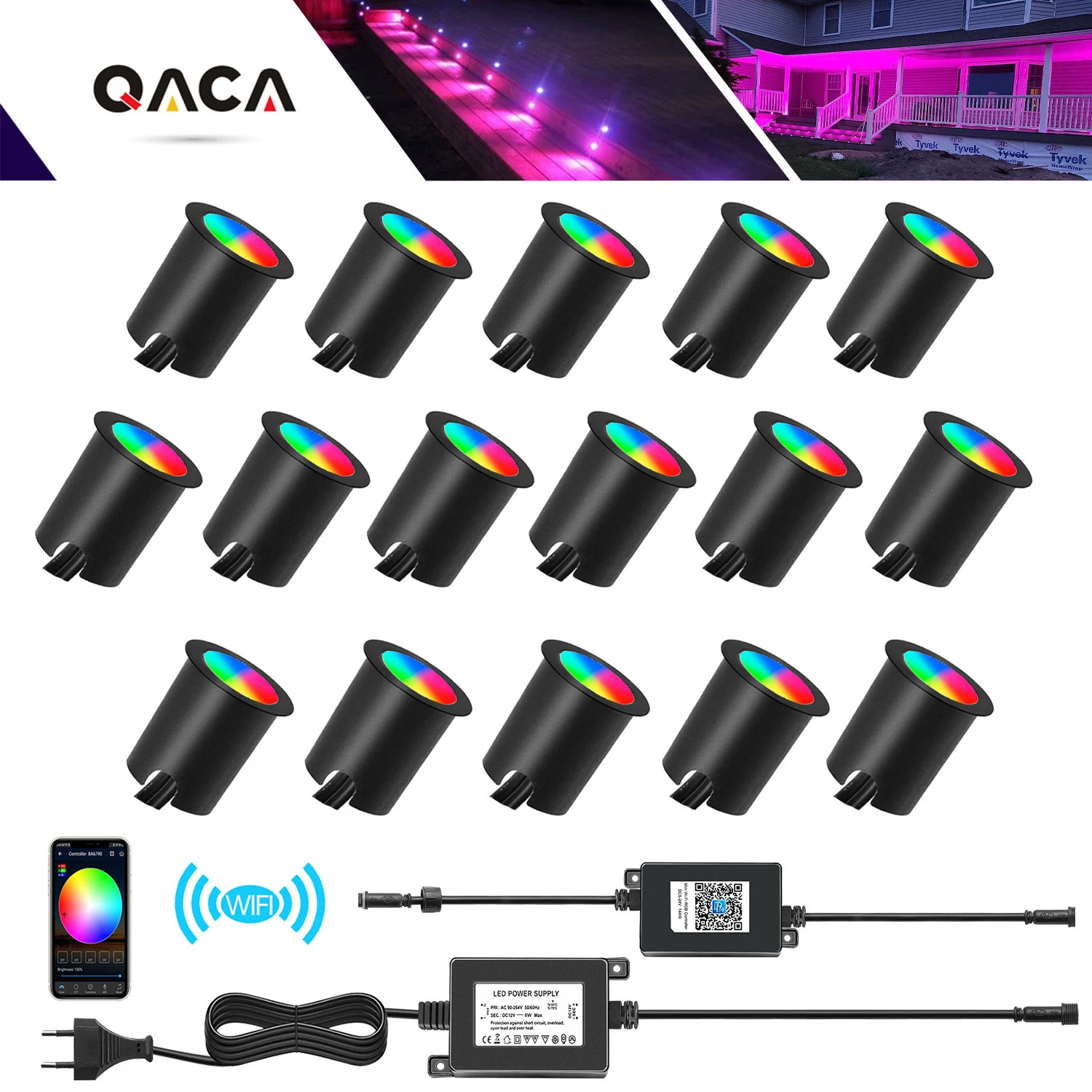 rgb deck luzes led com conchas 30 mm escadas de iluminacao baixa tensao dc 12v 06w wi fi jardim patio 30 mm 10 packs 16 packs 01