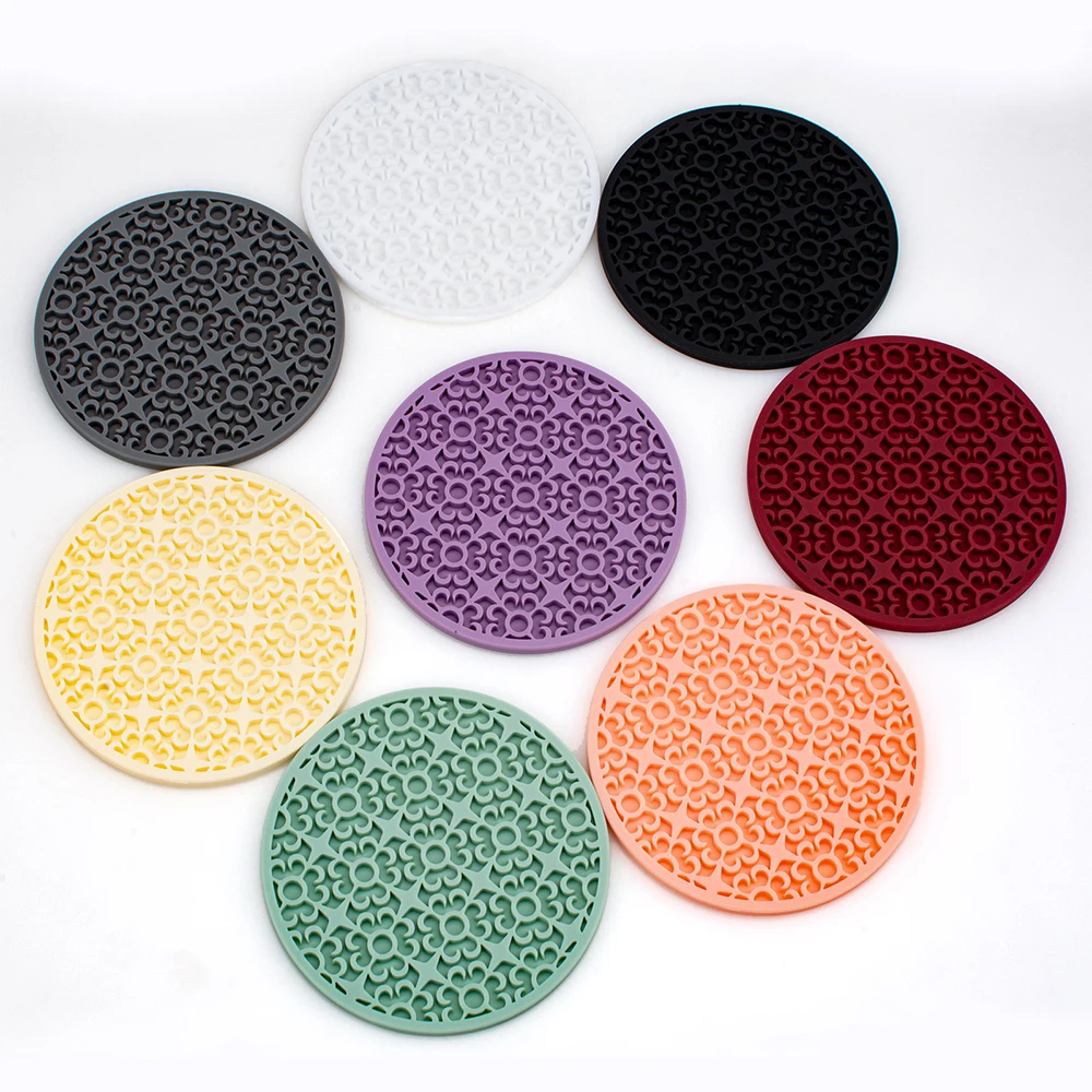 

10cm Silicone Coasters Round Vintage Pattern Non-slip Heat Resistant Silicone Tea Cup Mat Glass Drinks Coasters Coffee Coasters