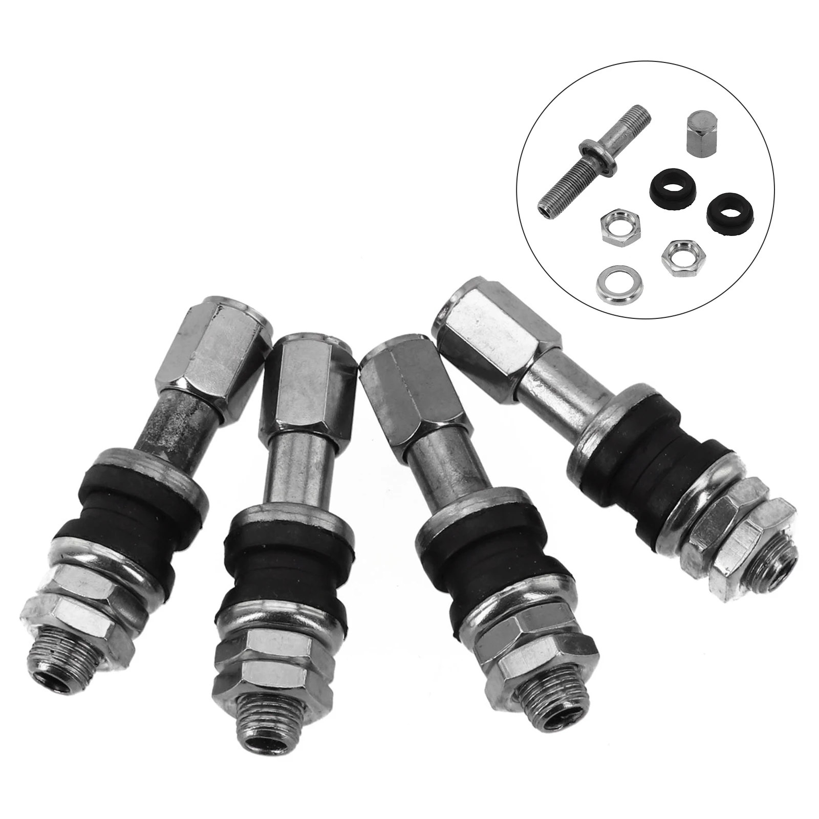 4Sets 48mm Stainless Steel Car Valve Stems TR48e Bolts Screw On Tire Valve Stems Bolt-In Tubeless Wheel Stem Dust Cap Covers