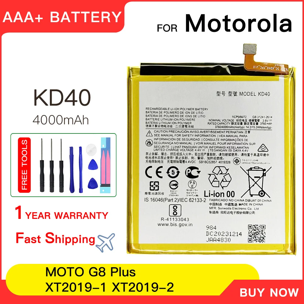 

100% genuine KD40 4000mAh Battery For Motorola Moto G8 Plus XT2019 XT2019-2 Phone Batteries Replacement Batteries Batteria