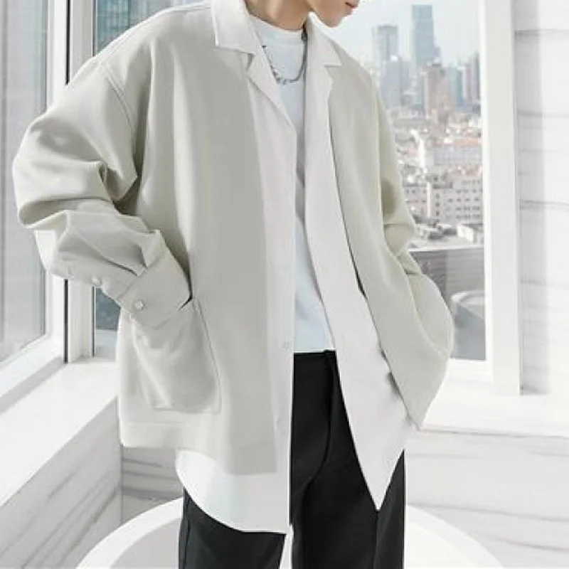 

2024 Spring and Autumn Korean Edition Pi Shuai Trendy Light Luxury Loose Casual Fake Two Piece Spliced Shirt Casual Coat for Men