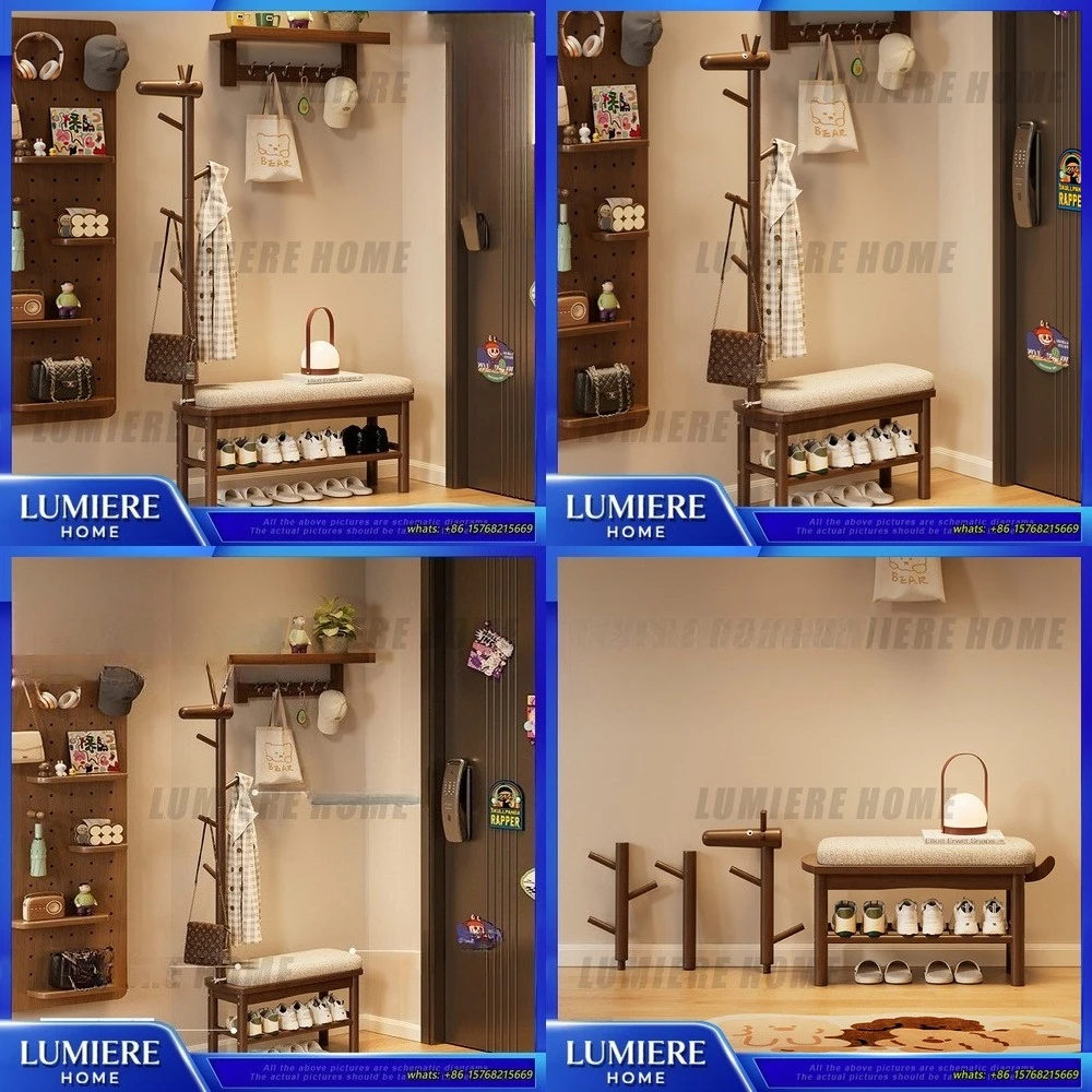 

Solid Wood Shoe Bench with Coat Rack Design Entryway Storage Unit for Shoes and Coats Hallway Bench with Hooks Modern Home