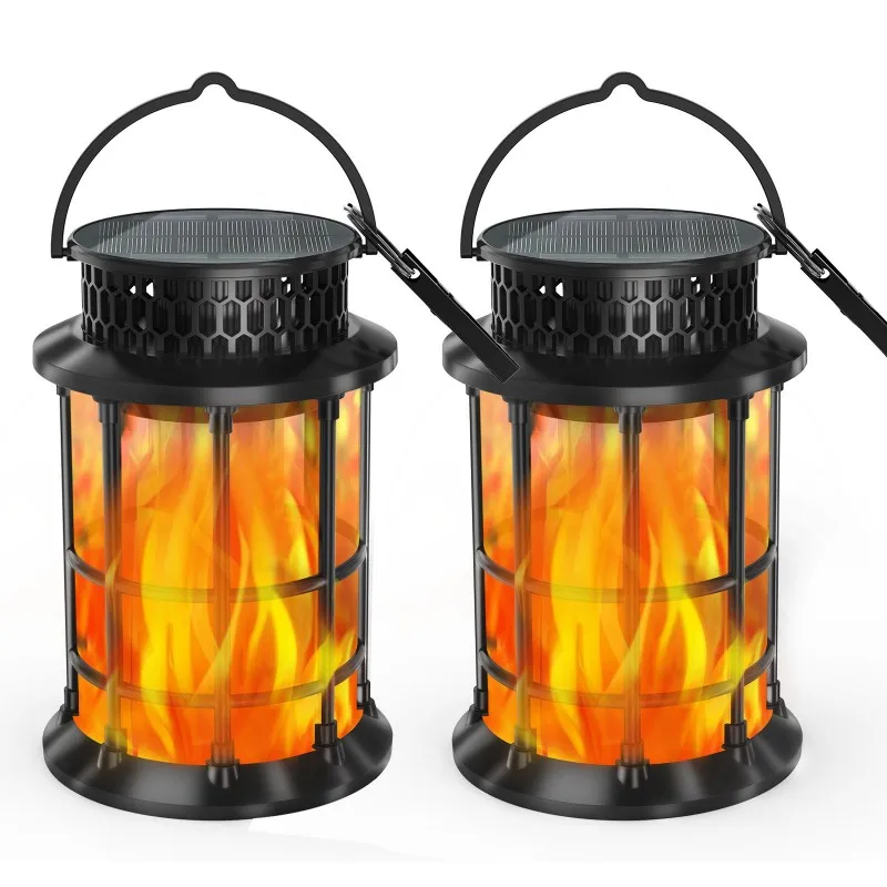 A03F-Auto On/Off Solar Flame Lanterns(2Pcs) Outdoor Garden Lawn Landscape Decorative Lights