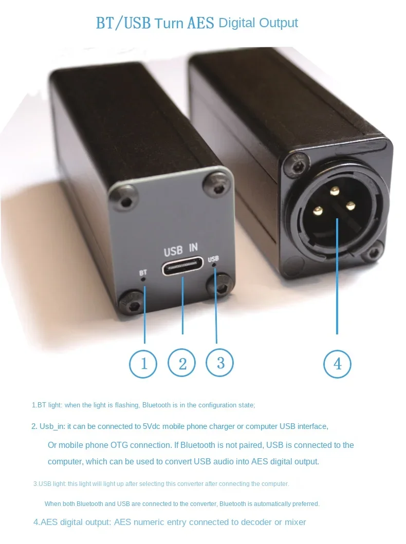 Nvarcher USB 디지털 인터페이스 Bluetooth-AES 출력 16/24비트 지원 Aptx HD/LDAC