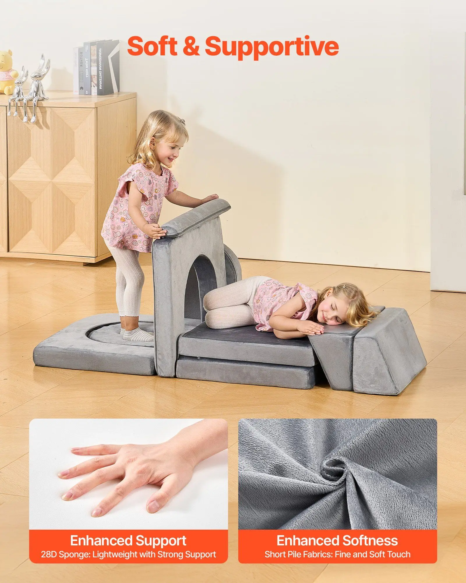 10個のモジュール式キッズプレイカウチ、変形可能な幼児用ソファ、28Dスポンジと洗えるカバー付き、プレイルーム用DIYクリエイティブコンビネーション