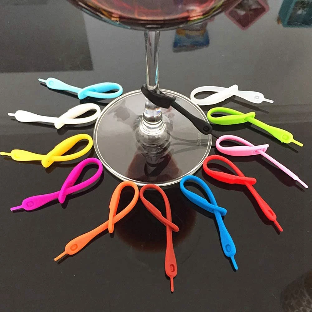 B-T Drink Marker Glass Cup Wine Glass Bottle Strip Tag Marker Silicone Glass Charms Tags For Cups Cocktail Glass Party Guest