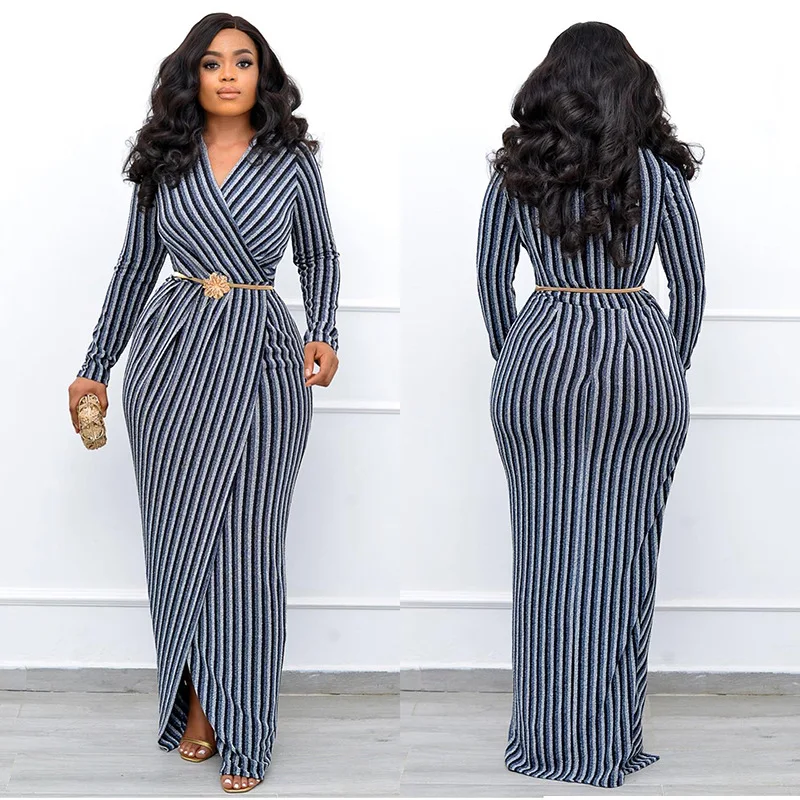 Sexy African Women's Dress Evening Gown with Gold And Silver Thread Strip Bodycon Skirt 2023 Winter Season Other Material 100%