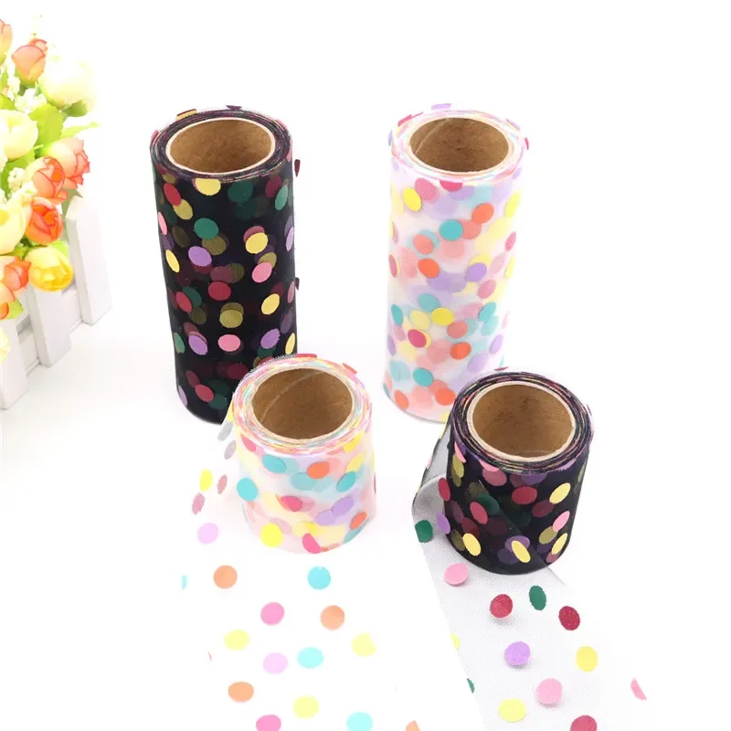 Kolorowy tiul rolka 6/13cm 10 jardów Rainbow nadruk kropki tiul tkanina na odzież Decor DIY spódniczki dziewczęce spinki do włosów dostaw