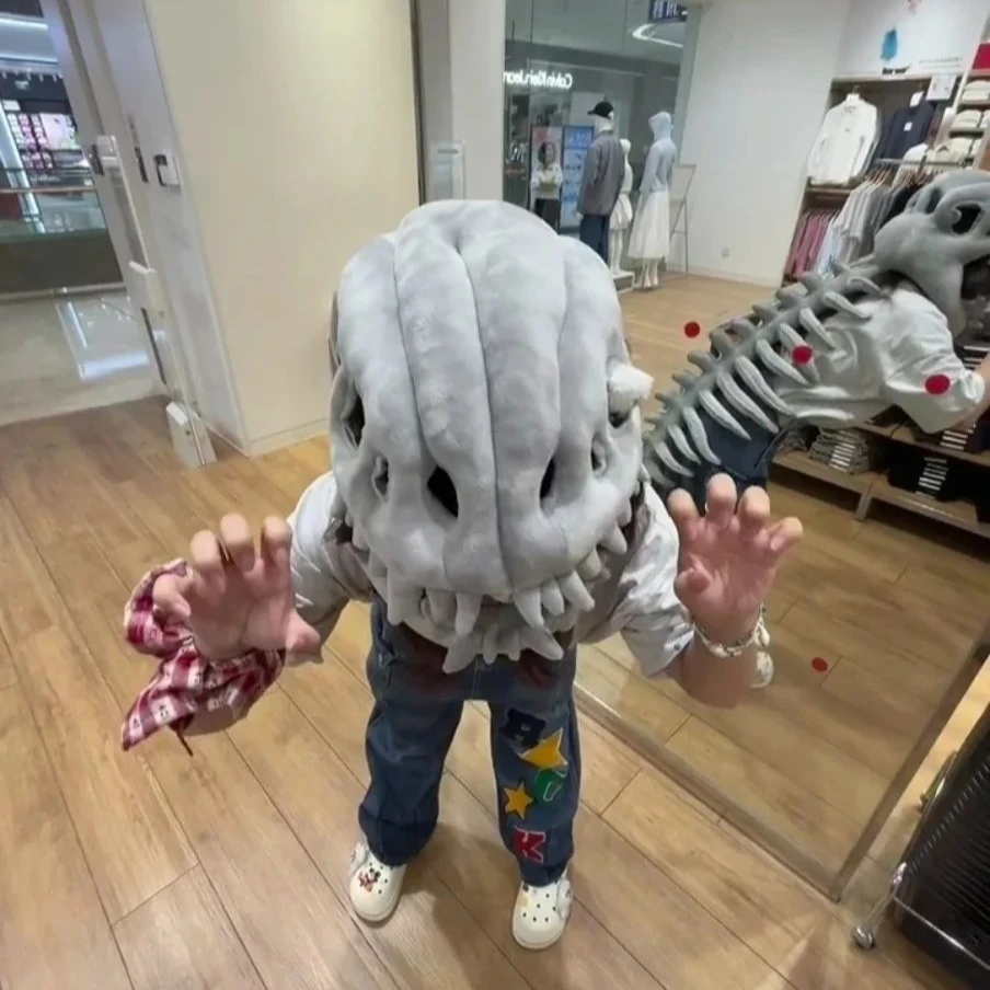 

Взрослый костюм скелета динозавра на Хэллоуин, плюшевый головной убор с 3d черепом, реалистичный наряд динозавра для карнавального представления, наряд