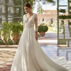 Latest Summer Boho Wedding Dresses Lace Beach Bridal Gowns 2024 Bride Dress V Neckline Wedding Gowns 3/4 Sleeves Illusion Back