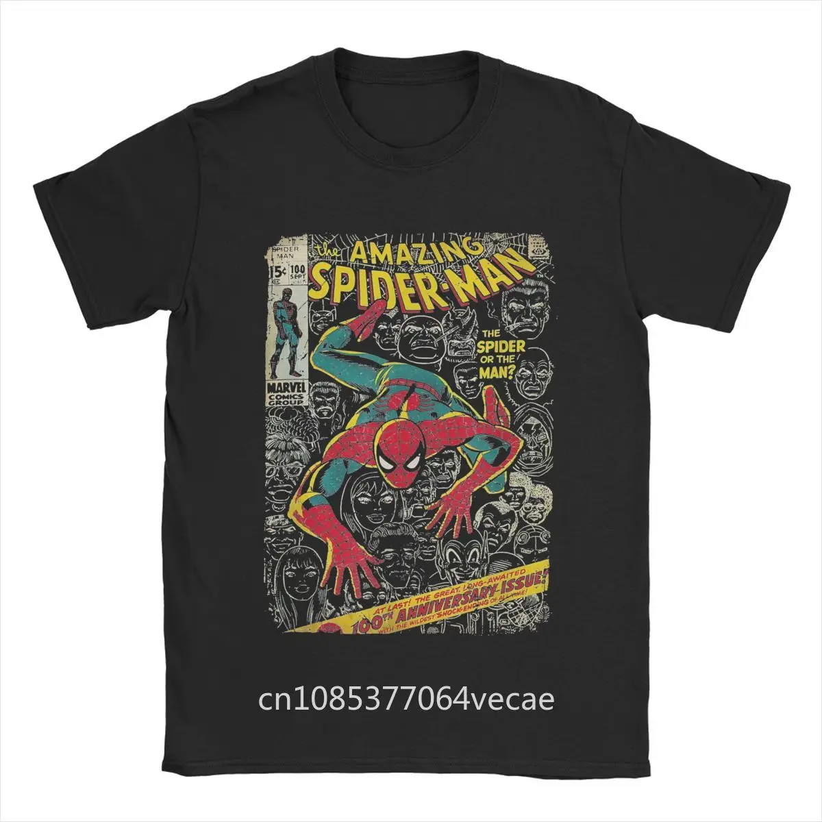 Camiseta de Spiderman para hombre, Camisa de algodón con cuello redondo, manga corta, ideal para regalo