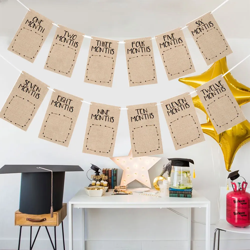 

Photo Clip Flag Baby Wall Frame Banner 1-12 Months Hanging Decoration Linen Material Durable Home Decor Photo Banner