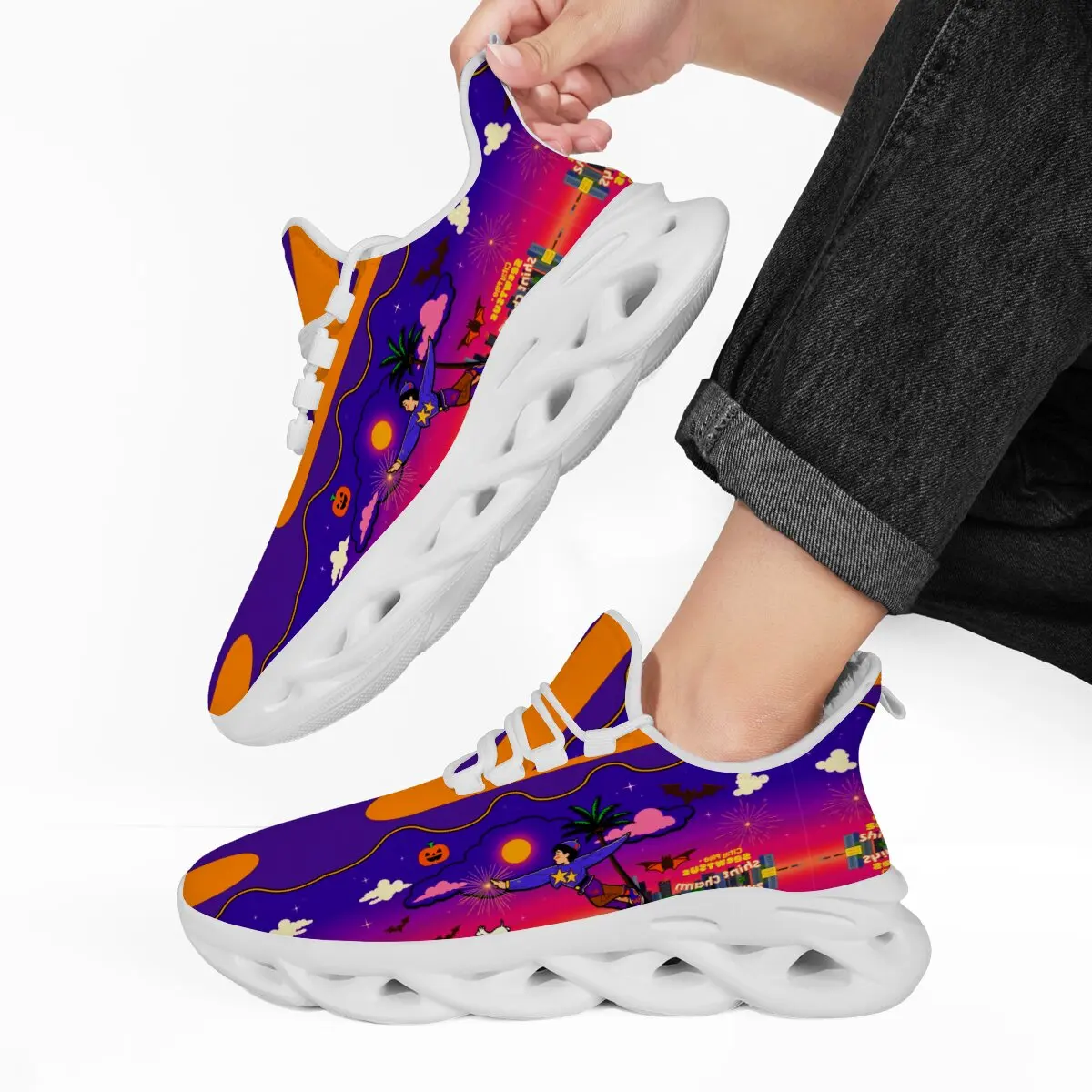 Halloween citrouille Style foncé haute qualité nouvelle tête ronde volant tissé léger à lacets semelle souple chaussures de sport décontractées