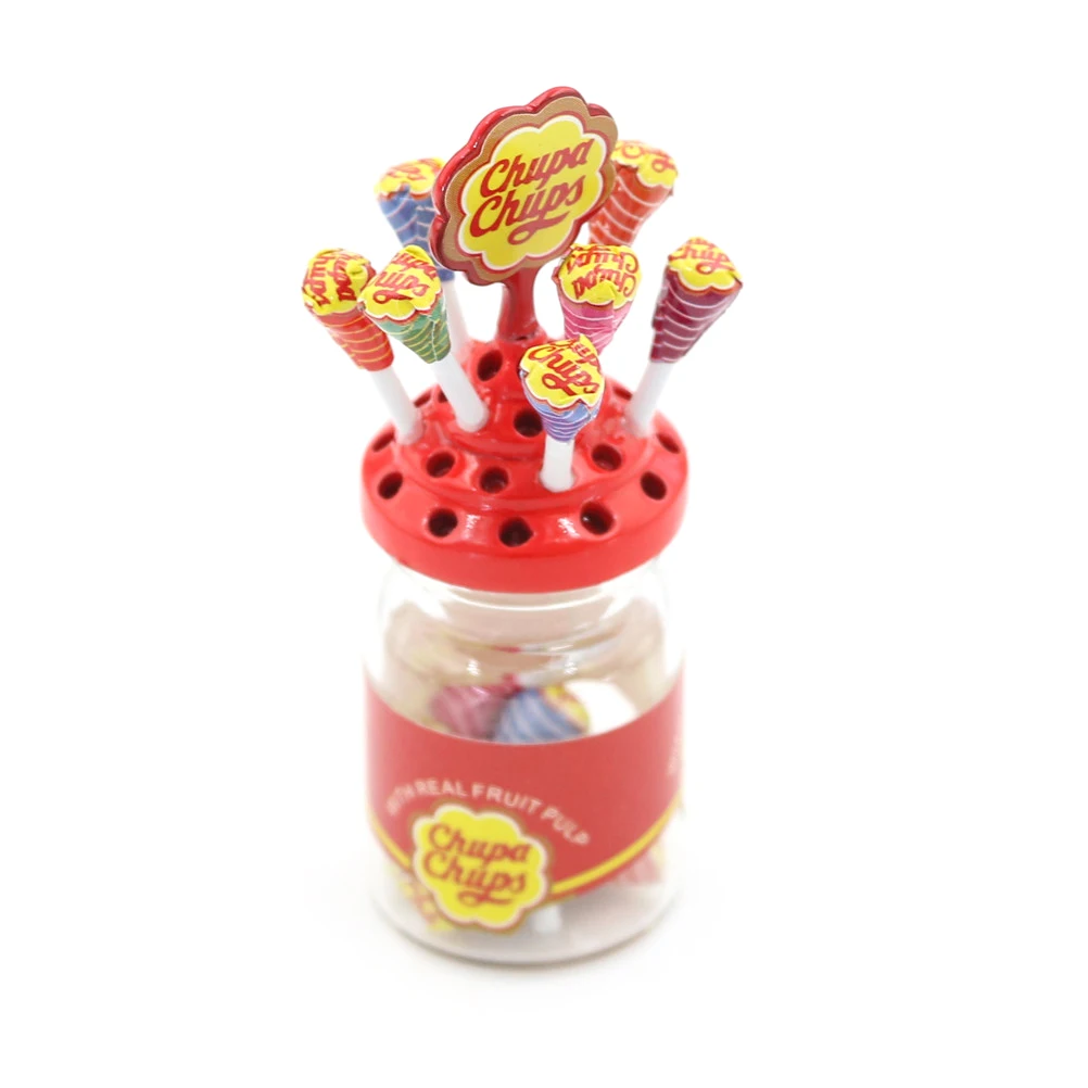 Miniature Food Dessert Sugar Mini Lollipops With Case Holder Candy For Doll House 1/12 Kitchen Furniture Toys Accessories 1:12