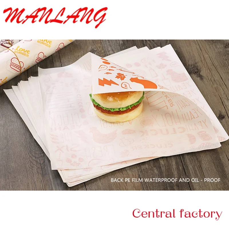 Custom  Hamburger Paper Wrapper  Customized Hamburger Restaurant Cake Grease Proof Hamburger Paper Fast food packaging