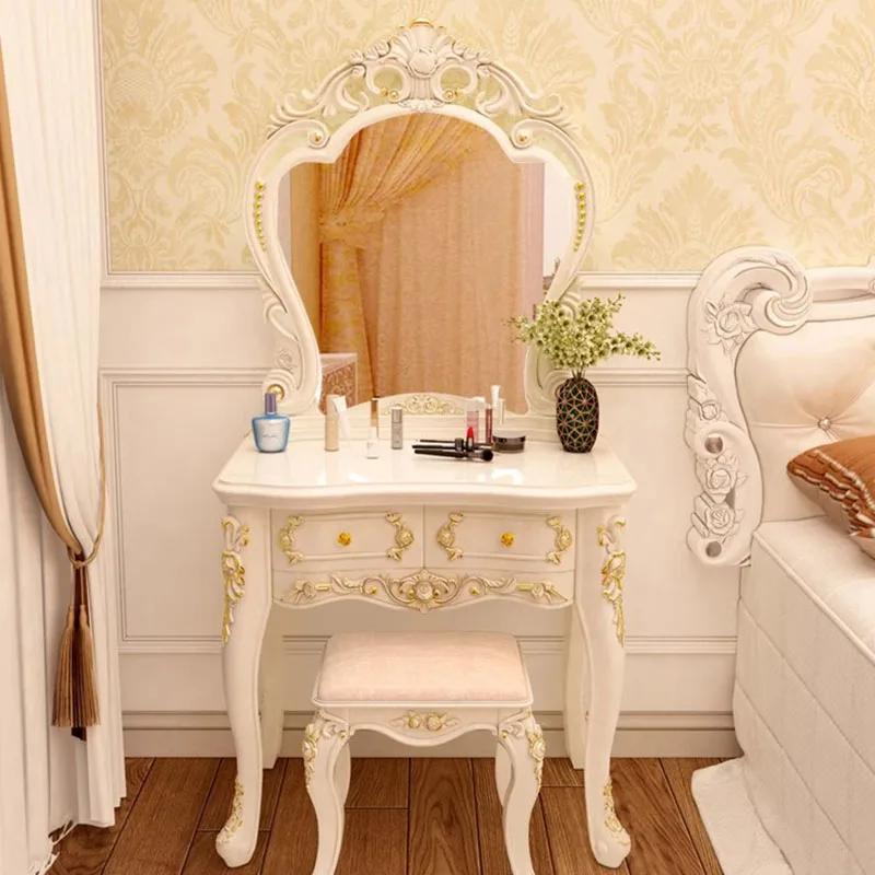 

Modern Mirror Dressing Table Drawers Luxury Side Chair Dressing Table Storage Makeup Tocador Maquillaje Furniture For Bedroom