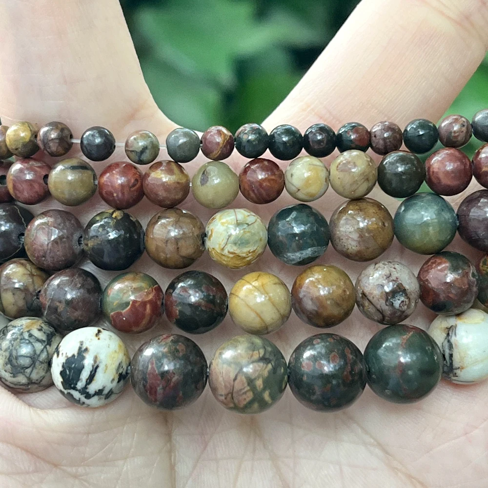 4mm-12mm natürliche Picasso Jaspis Stein runde Perlen für Schmuck herstellung DIY Armbänder Halskette 15"