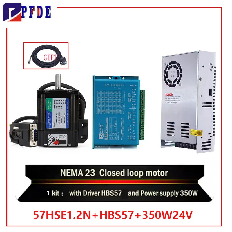 1 Set Nema23 Closed Loop Stepper Motor Drive 1.2Nm VDC24-70V Hybird Servo Motor Kit with Encoder + Power for CNC Router