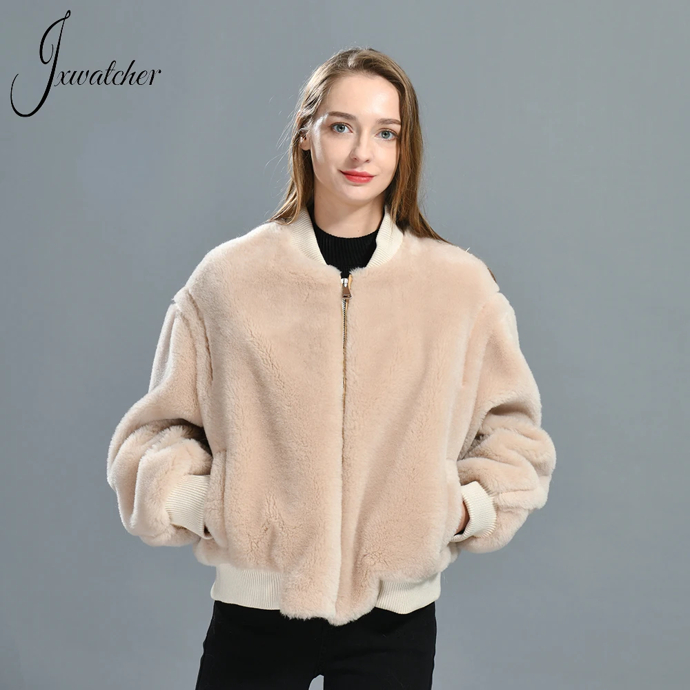 Imagem -02 - Jxverer Cabolsas de Inverno para Mulheres Real Sheep Shearing Beisebol Bomber Jaqueta Moda Vitalidade Meninas Cabolsa 2023 Novo Alta Qualidade