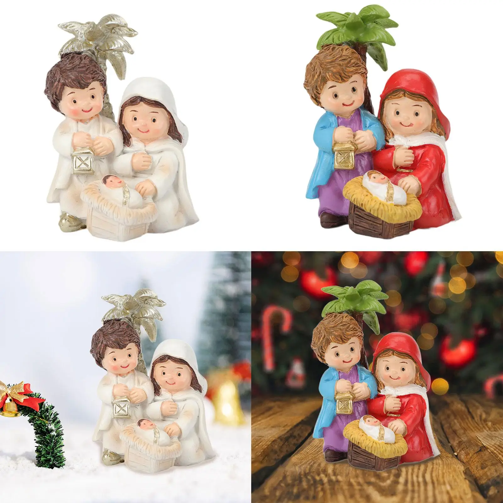 Jesus Born Sculpture Xmas Jesus Birth Statue Manger and Tree Resin Saint Mary