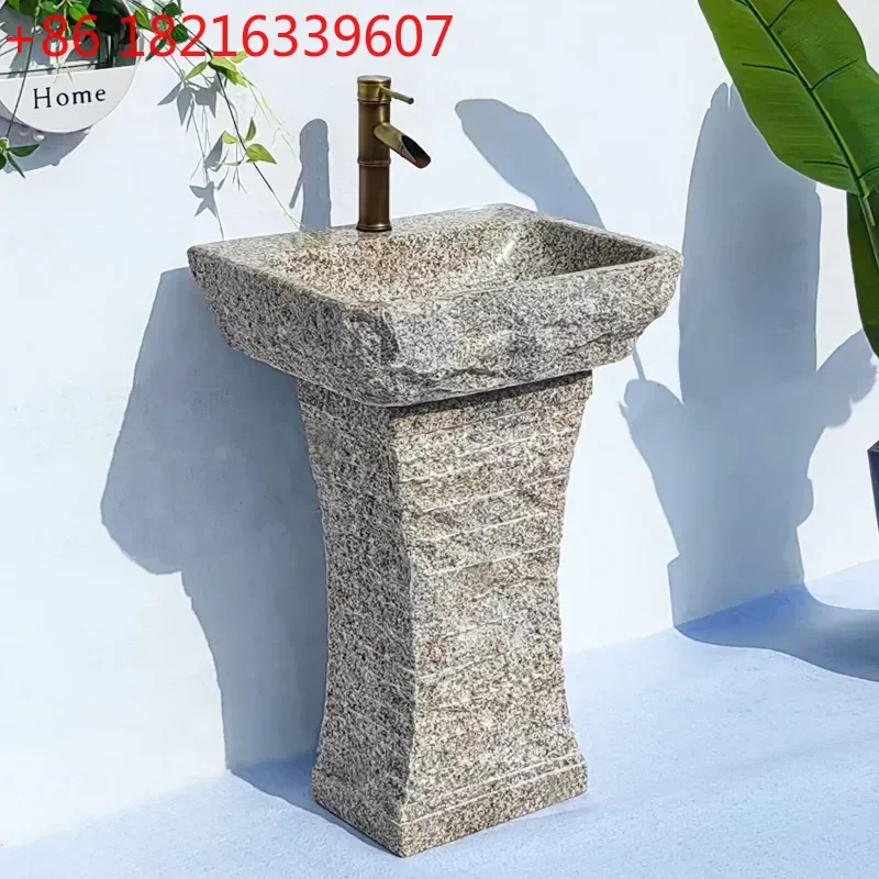 YAOOutdoor Stone Wash Basin Marble Sink for Courtyard Villa Terrace Balcony Household Garden Sub-pool Pillar Pedestal Lavatory