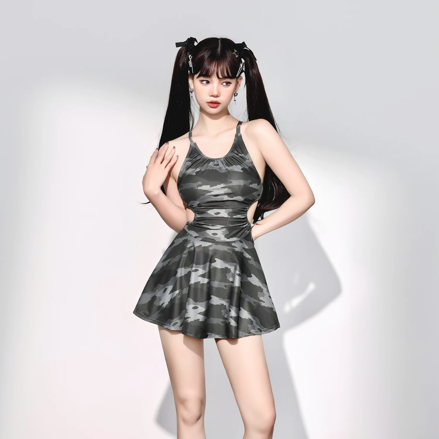 New 2025 Women's Chic Sleeveless Conservative Dress Style One-piece Swimsuit Summer Sexy Hollow Backless High-waisted Swimwear