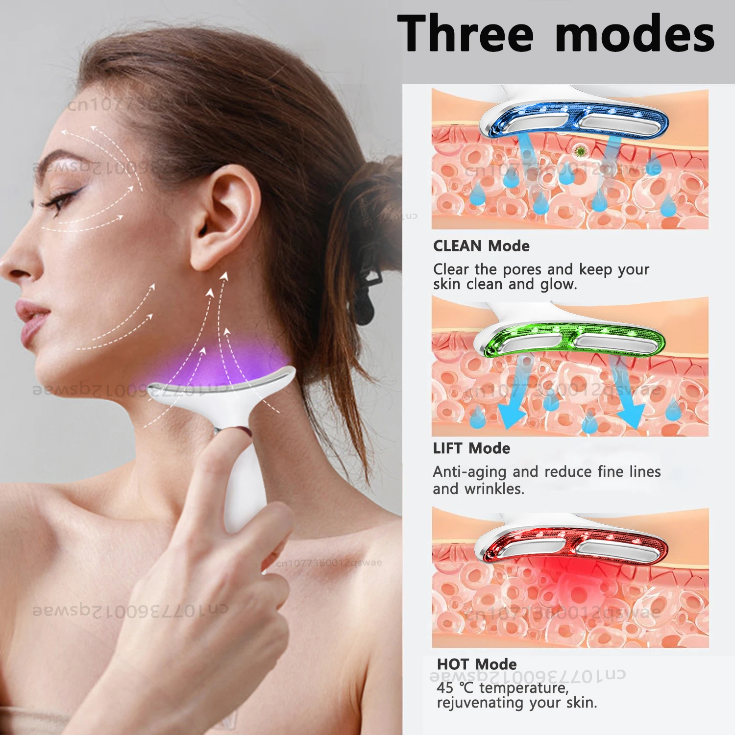 Dispositivo per il viso e il collo Massaggio a vibrazione per macchina per il lifting del viso e del collo Microcorrenti Terapia della luce rossa Antirughe