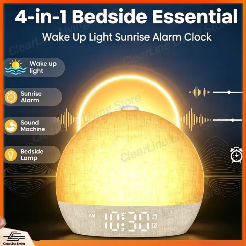 Sunrise Wake Up Light Alarm Clock 12RGB Night Light White Noise Dimmable Bedside Digital Clock Snooze Sleep Timer Christmas