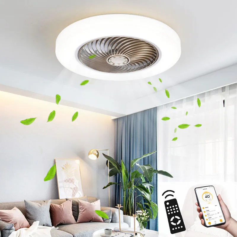 Smart Ceiling Fan With Light Remote Control Bedroom Air Ventilator Fan Lamp Invisible Blades Silent Modern Small Fan for Bedroom