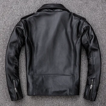 Spring Classical Motorcycle Oblique Zipper Jackets Men Leather Jacket Natural Calf Skin Thick Slim Cowhide Moto Jacket Man 4