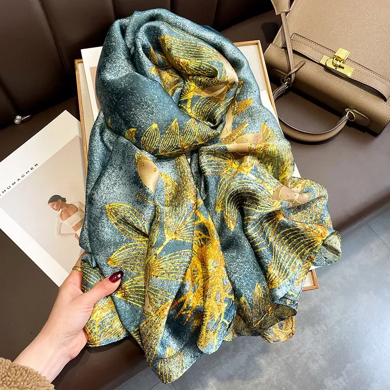 Spring and autumn thin classic retro Chinese style gold foil butterfly imitation silk long scarf summer air conditioning shawl