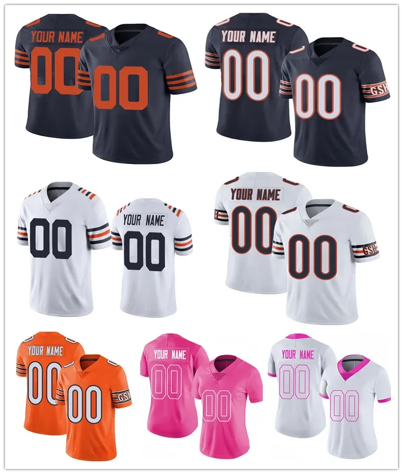 Custom #2 DJ Moore Chicago Men Women Youth Football Jersey #34 Walter Payton #85 Cole Kmet #18 Caleb Williams #15 Rome Odunze