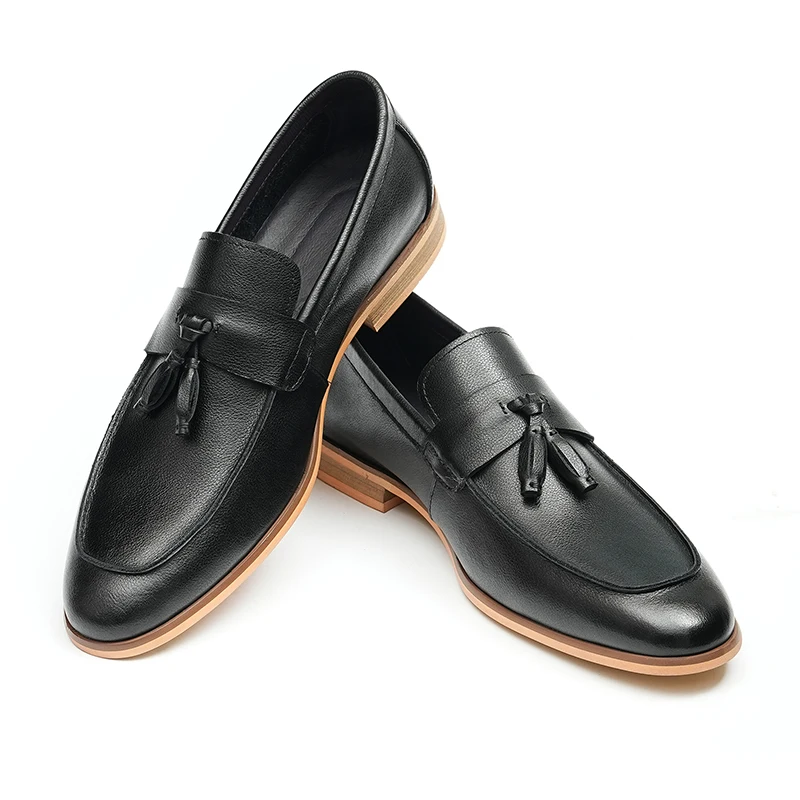 Men's Fringed Leisure Shoes Genuine Leather Vintage Footwear Business Formal Dressing Shoes Slip On Shoe for Office Event