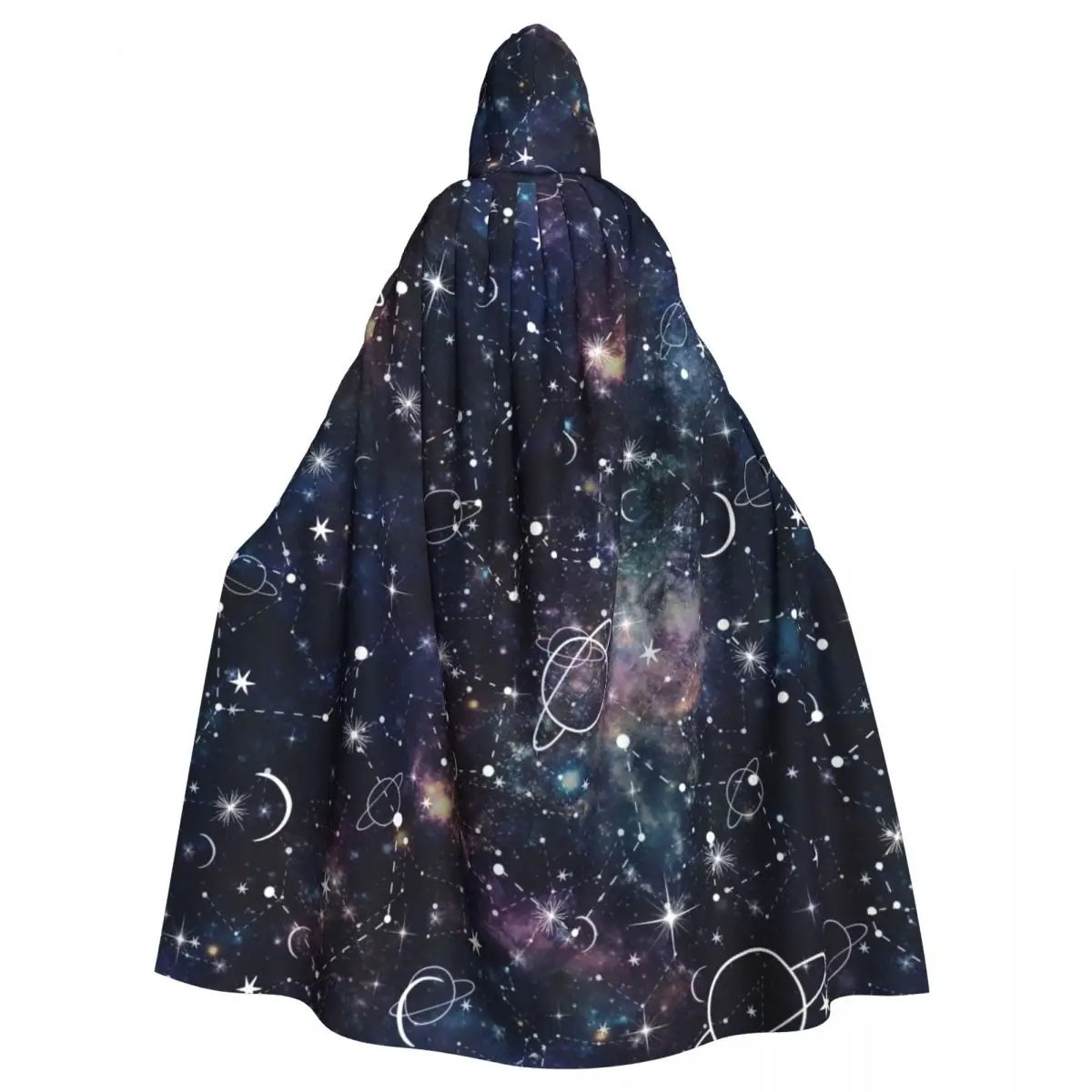 

Adult Cloak Cape Hooded Planet Star Constellation Galaxy Print Medieval Costume Witch Wicca Vampire Elf Purim Carnival Party