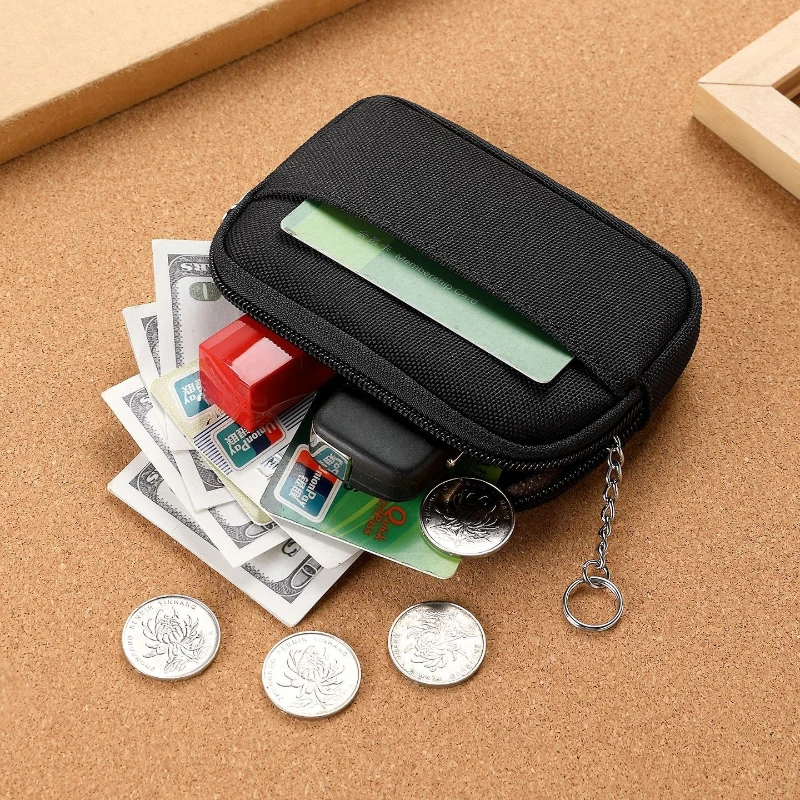 New Oxford Cloth Coin Purse with Key Ring Zipper Pocket for Money Credit Card Holder Storage