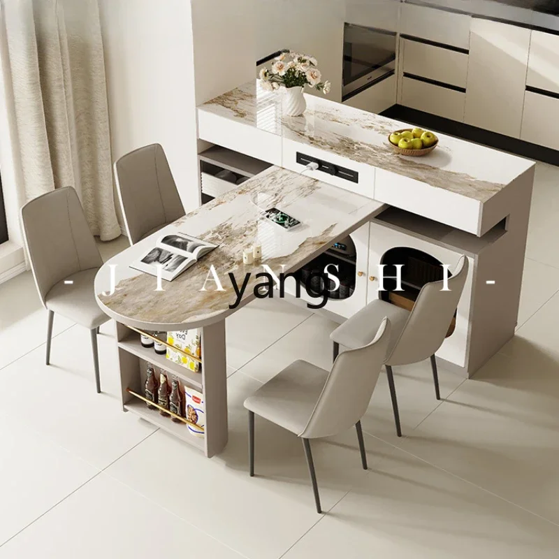 LH cream wind rotating folding island dining table integrated solid wood multi-functional rock slab small apartment dining table