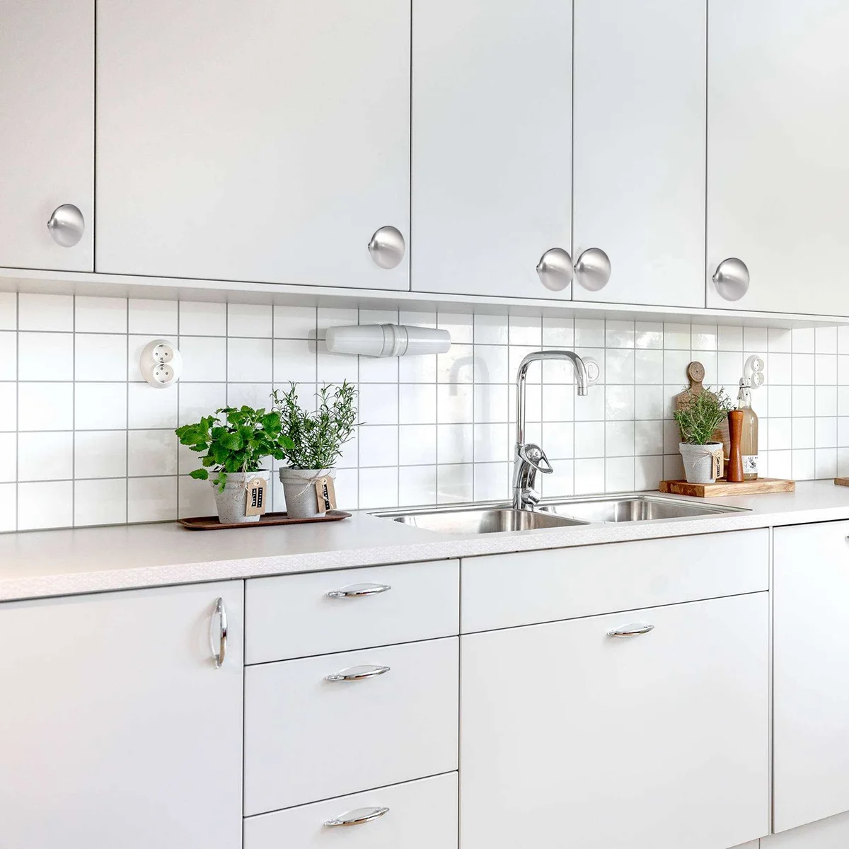 

5Pcs Silver 24Mm Round Zinc Alloy Solid Knob Single Hole Drawer Handle Modern Minimalist Cabinet Pull for Kitchen Bathroom