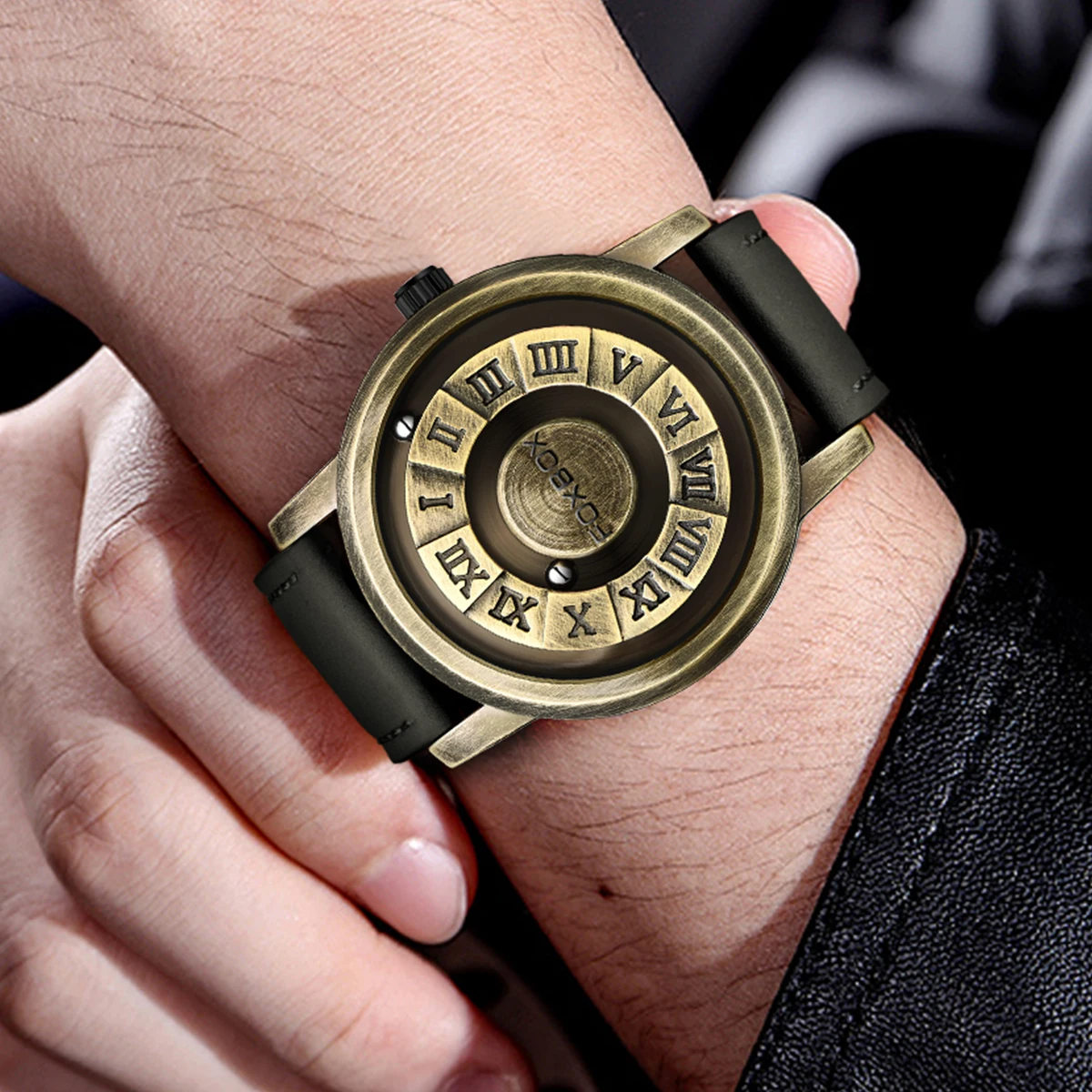 FOXBOX Serie Gravitation Orologio da uomo magnetico al quarzo moda Perline scorrevoli creative Orologi sportivi casual impermeabili per uomo + SCATOLA