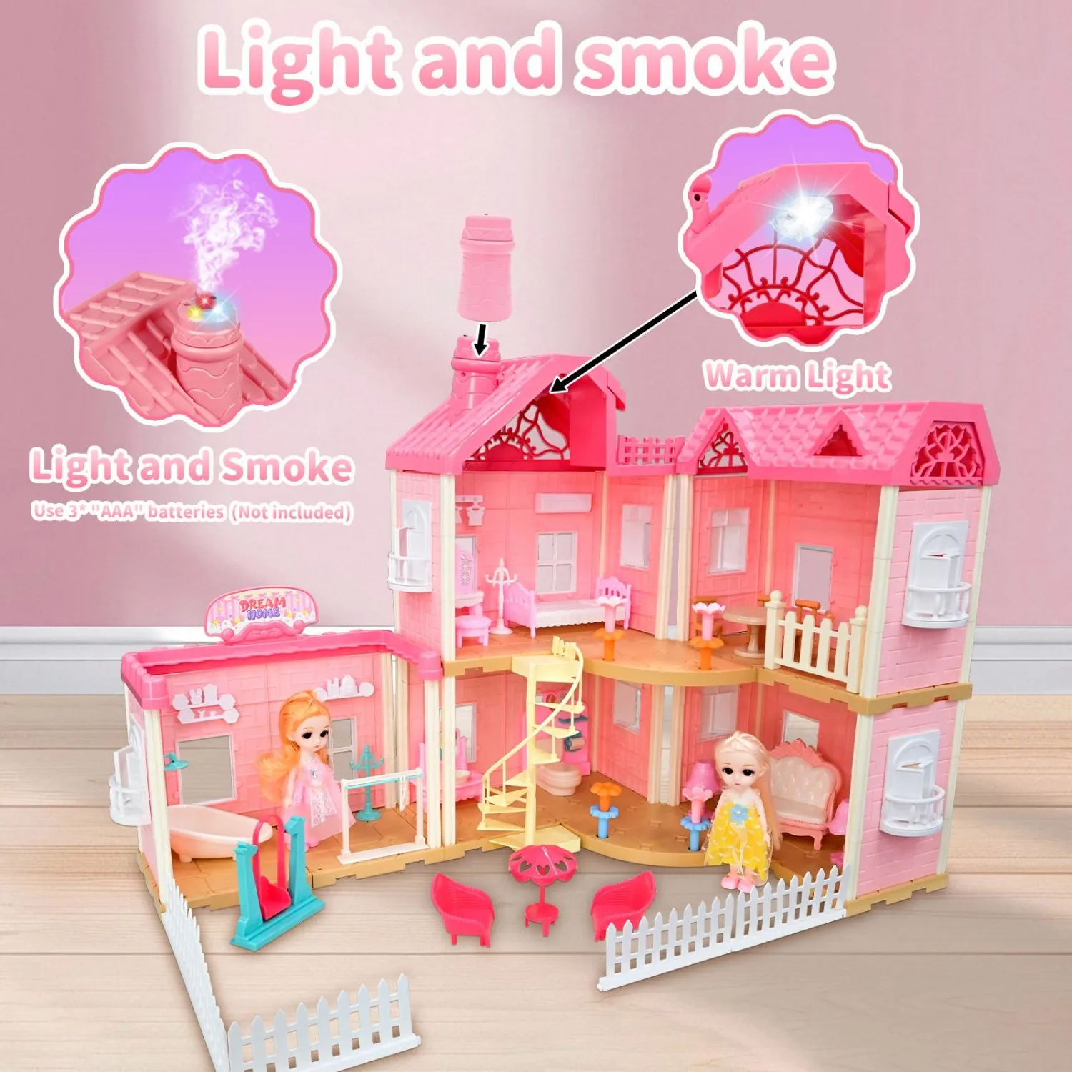 プリンセスキャッスルヴィラドールハウス |   人形と家具付きの5つの部屋 |   女の子向け教育用プレイハウス |   誕生日ギフトボックス (21.28インチ x