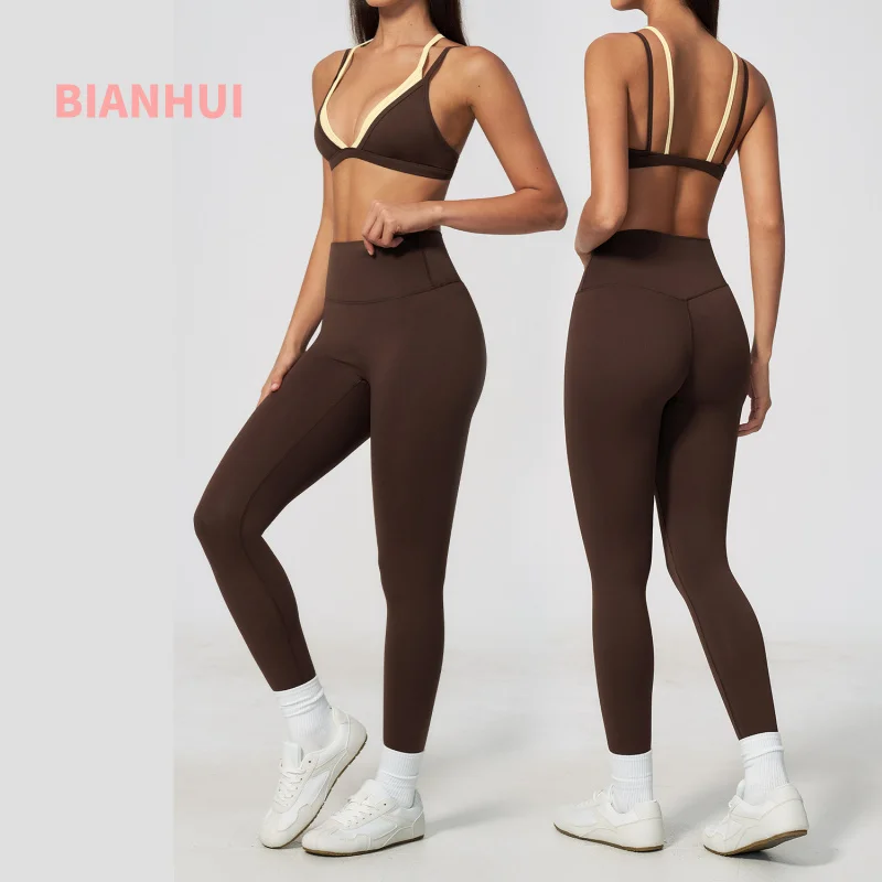 Workout Sports Suit Faux Two Piece Spaghetti Strap Sports Set Casual Running Yoga High Waist Leggings Pilates Gym Clothes Woman