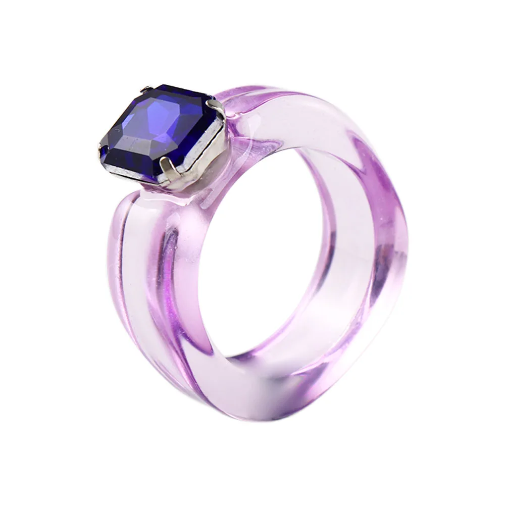 Elegant Geometric Girls Acrylic Women Rhinestone Fashion Jewelry Finger Ring Resin Rings Transparent