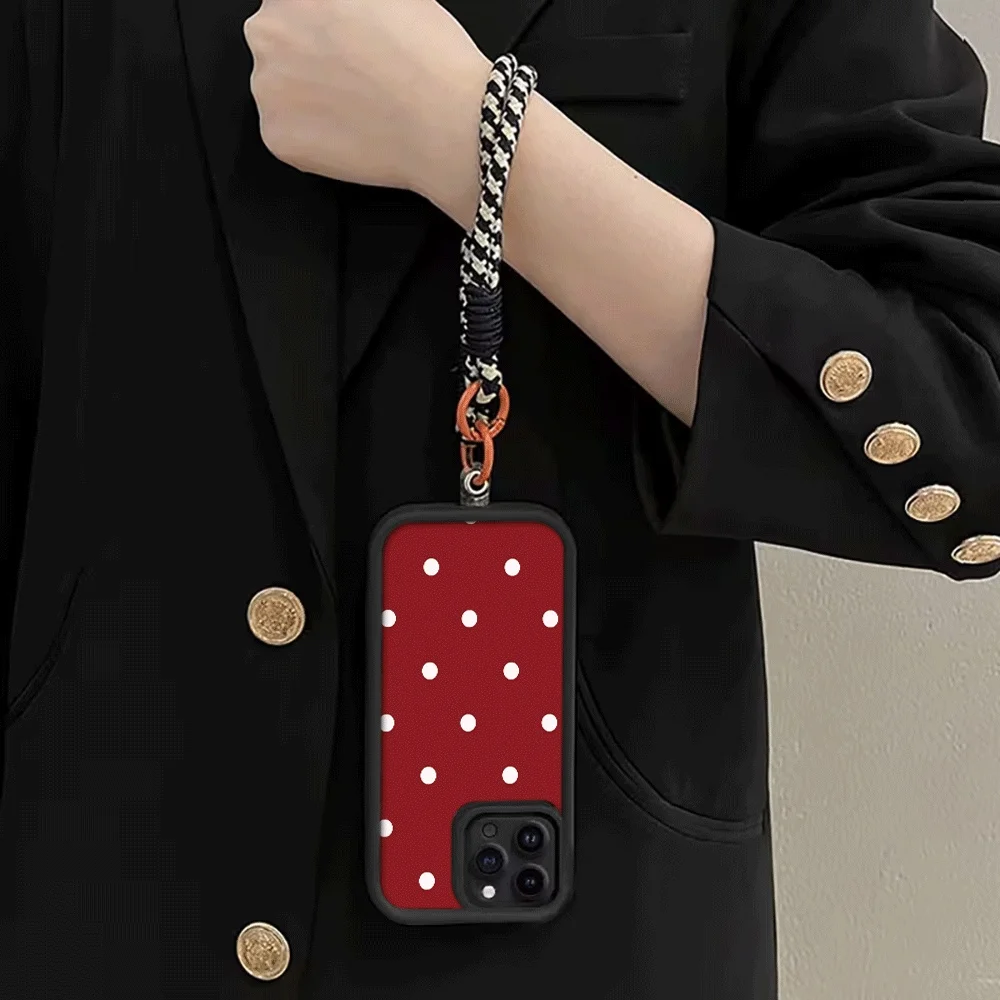 Burgunderrot-weiße Polka-Dots-Handyhülle mit Trageband für Samsung Galaxy Note 20 Ultra S24 S25 S26 Plus S24 FE S23 S24 S25 Ultra Cover – Detail 4