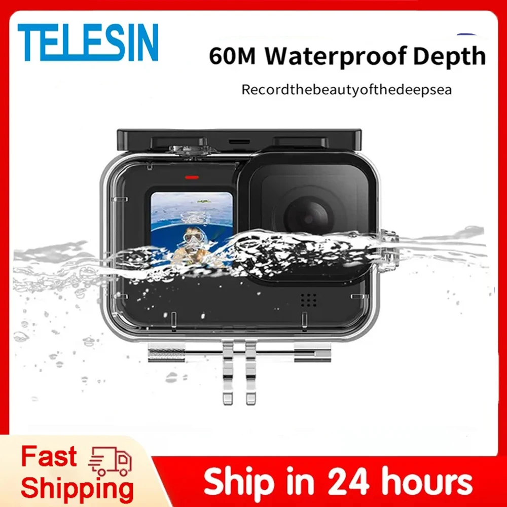 

TELESIN 60M Waterproof Case for GoPro Hero9 10 11 12 Tempered Glass Lens Diving Housing Cover for Action Camera Accessories