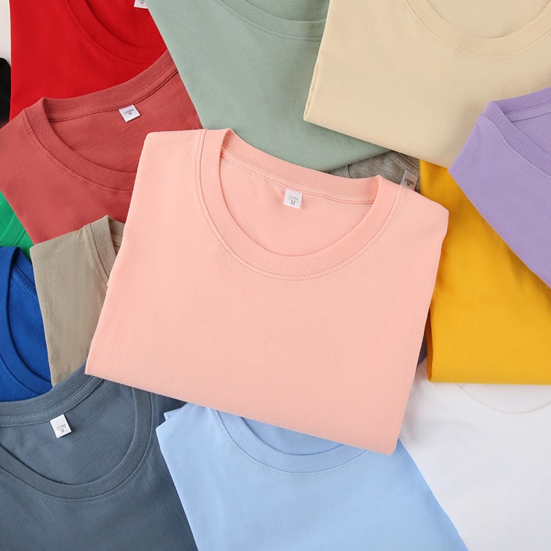 Plus size em torno do pescoço puro algodão de manga curta das mulheres dos homens mesmo estilo verão novo estilo penteado algodão camiseta macio respirável sólido