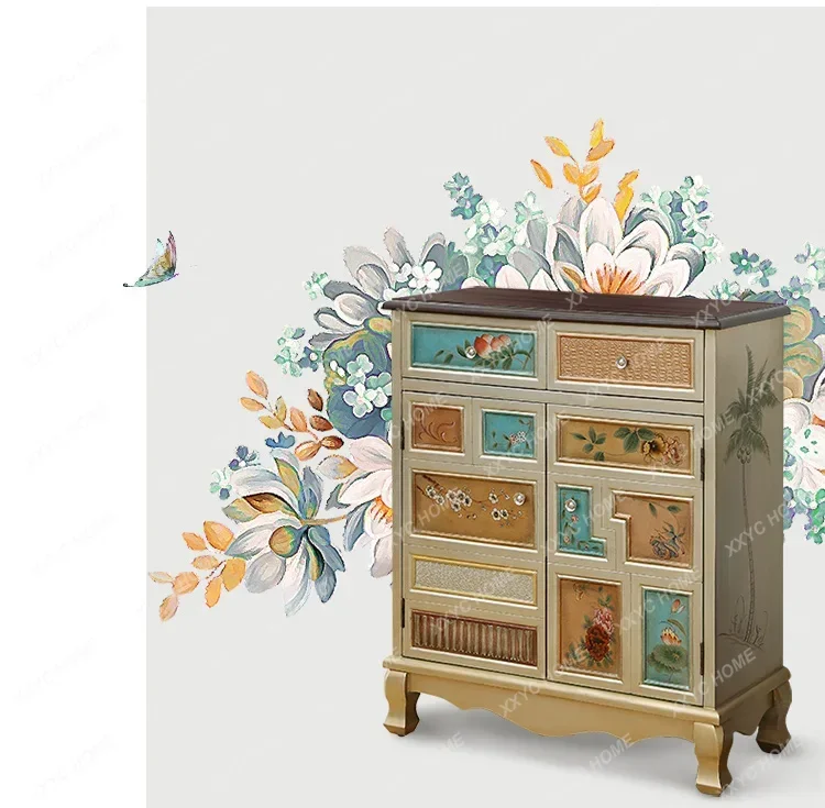 TY  rural solid wood shoe cabinet simple porch cabinet retro locker